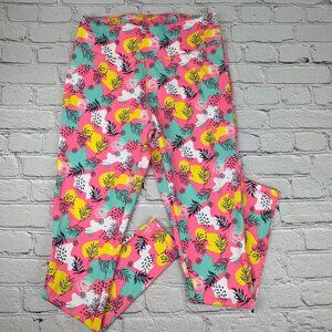 Mistral Tropical Abstract Print High Waisted Leggings Pink Yellow Teal Small EUC